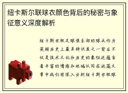 纽卡斯尔联球衣颜色背后的秘密与象征意义深度解析